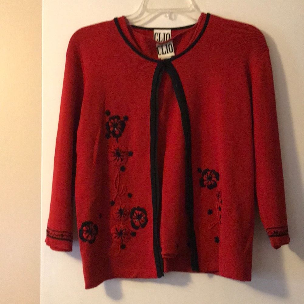 Red sweater set.